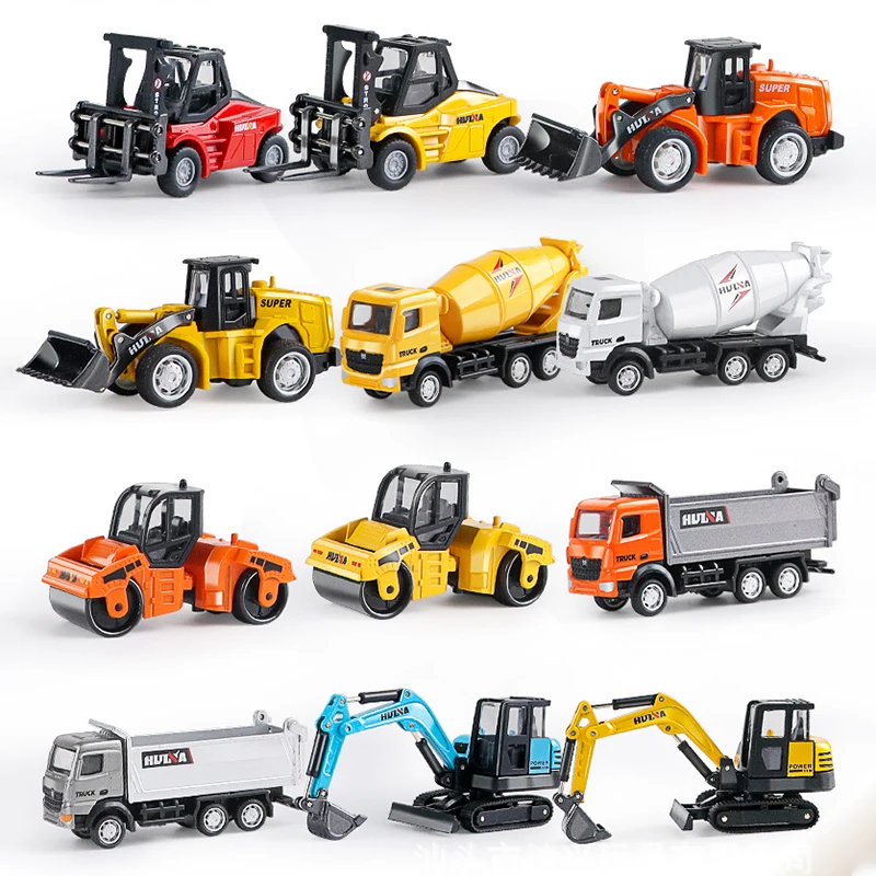 HUINA 1:80 Alloy Engineering Car Toy Forklift Road Roller Dump Truck Excavator Bulldozer Model Construction Trucks Kids Toy Gift