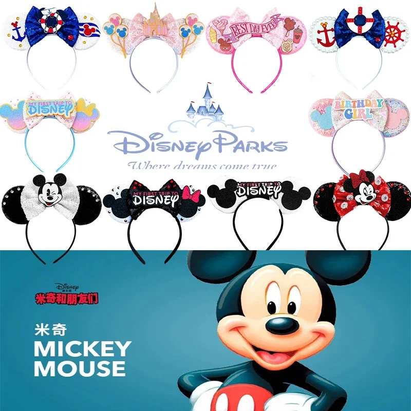 Cute Mickey Ears Headbands Girls Carnival Minnie Mouse Hair Accessories For Women Bow Sequins Disney Hairband Kids Festival Gift