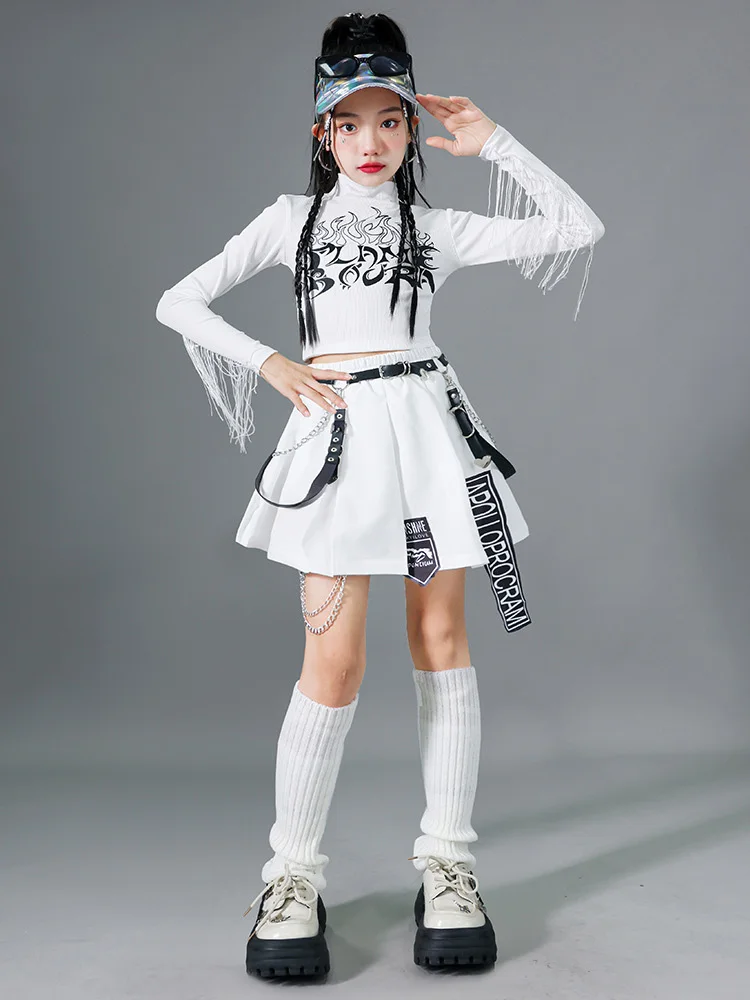 Kids Hip Hop Sets K-pop Crop Top Cargo Pants Pleated Skirts Girls Streetwear Children Jazz Costume Elegant Street Dance Clothes