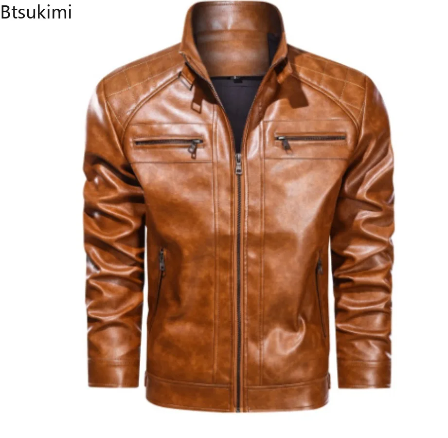 Men Autumn Winter PU Leather Jacket Motorcycles Faux Leather Coats Fashion Male Stand Collar Moto Biker Fashion Casual Outwear