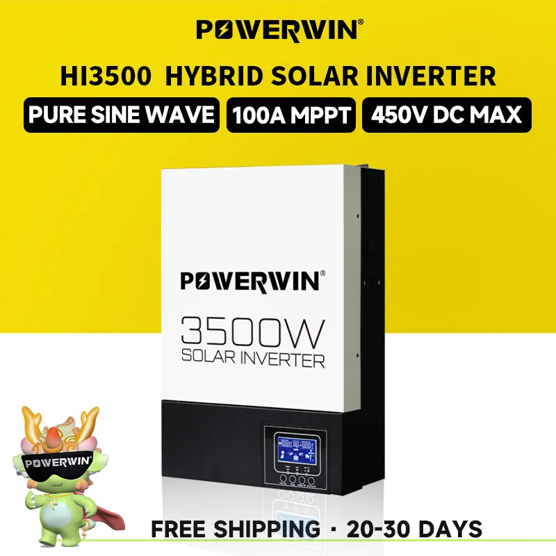 POWERWIN HI3500 Hybrid Solar 3500W 24V Pure Sine Wave 100A MPPT Charge Controller removable screen LCD Off-grid Battery