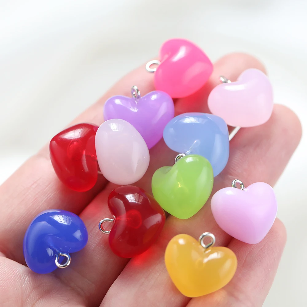 10 teile/los 18mm Gelee Ergebnis Farbe Herz Acryl Charms Anhänger für Halskette Ohrringe Anhänger DIY Schmuck Herstellung Zubehör