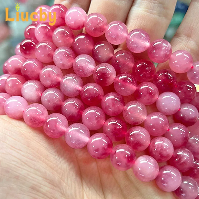 Naturstein Rose Rot Perles de Calcedoine Glatte Perlen für Schmuckherstellung DIY Frau Armbänder Ohrringe 15" Strang 6/8/10/12mm – Detail 6