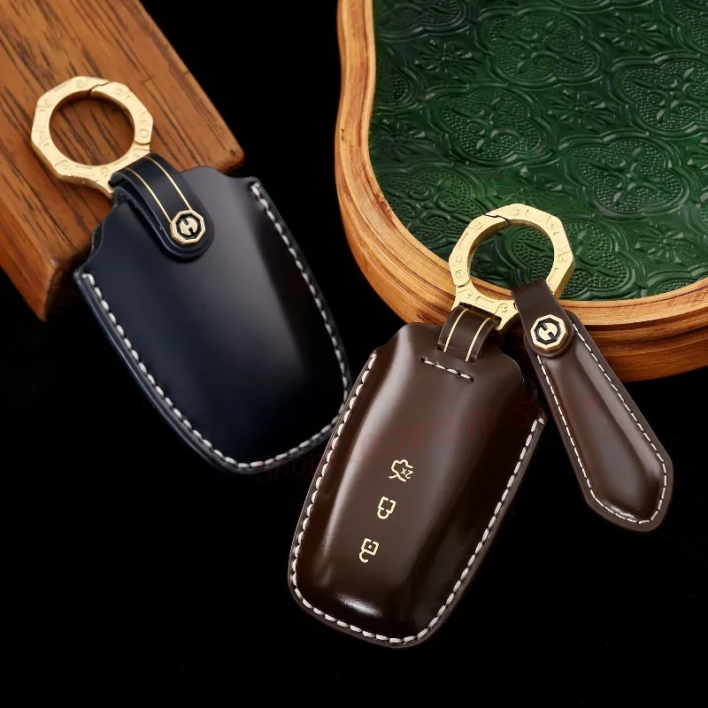 

High-End Personality Genuine Leather Key Case Cover Protective Bag Keychain For Ford Mondeo Explorer Escape Edge Car Accessories