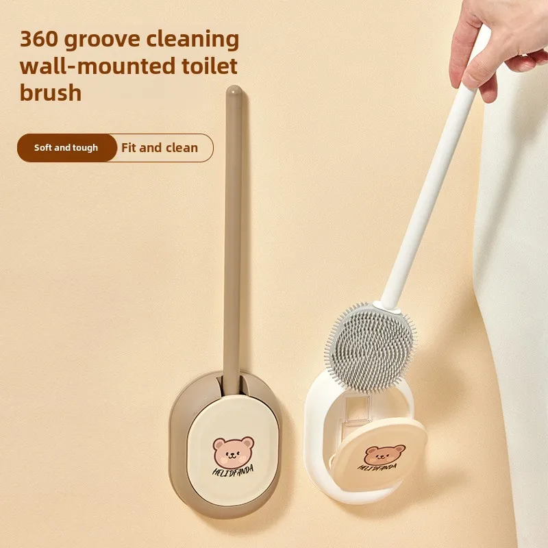 Bear Silicone Long-handled Toilet Brush Household Wall-mounted Easy-to-clean Toilet No Dead Ends Cleaning Brush Set