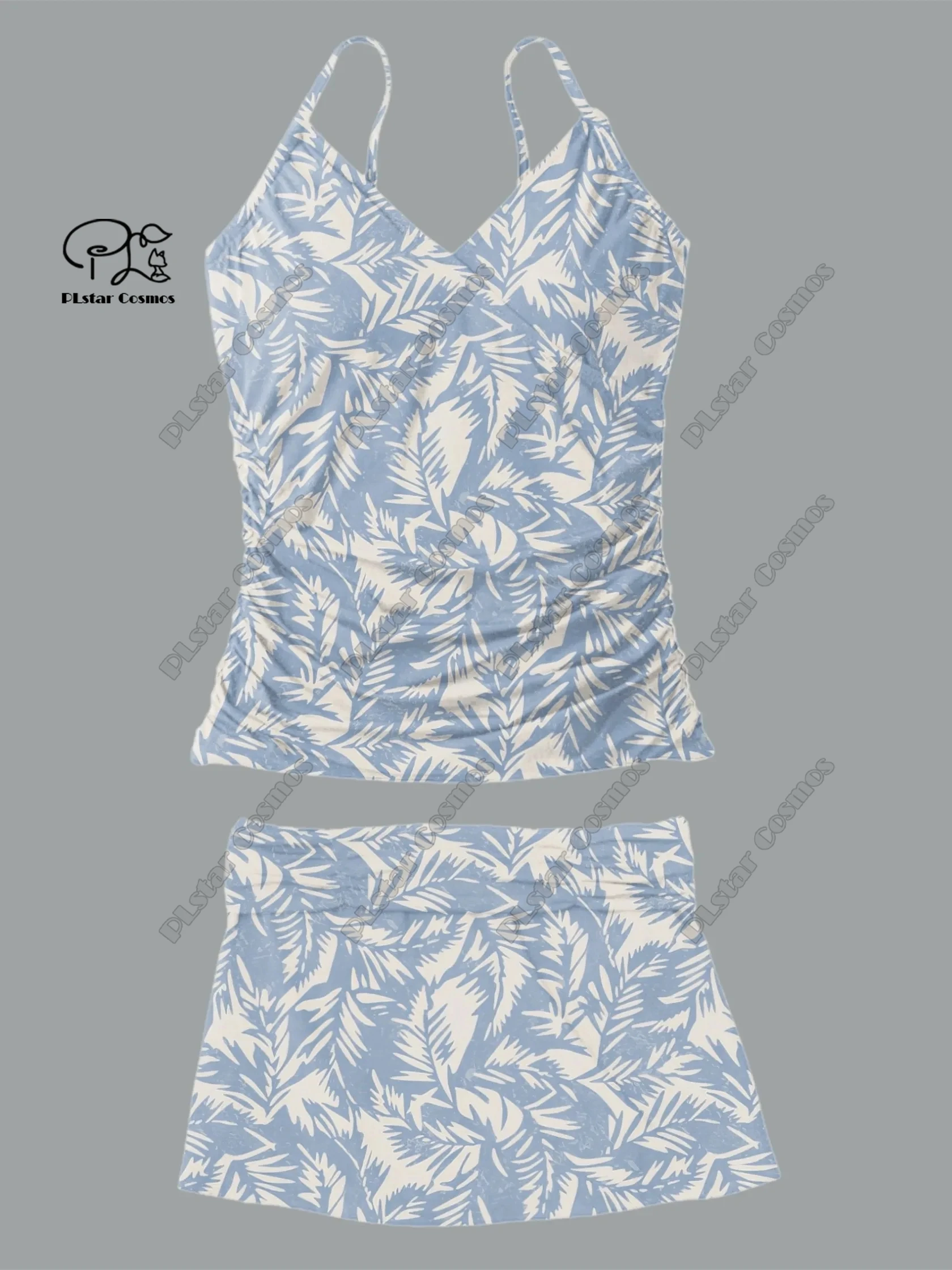 Maillot de bain deux pièces pour femmes, col en v, petit imprimé floral frais, jupe à bretelles, vacances, voyage, nouveau maillot de bain, été, Q-19