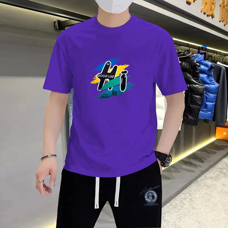 

Модная мужская футболка из плотного хлопка 2025 года, модная одежда с буквенным дизайном и круглым вырезом, оверсайз, с коротким рукавом, одежда в уличном стиле