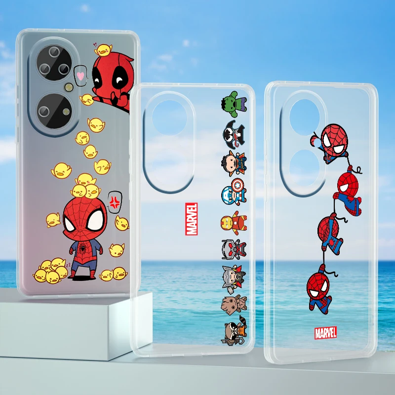 Marvel Avengers hero spiderman Phone Case For Huawei P50 P40 P30 P20 Lite 5G Nova Plus 9 SE Pro Y9S Prime Honor 9X Transparent