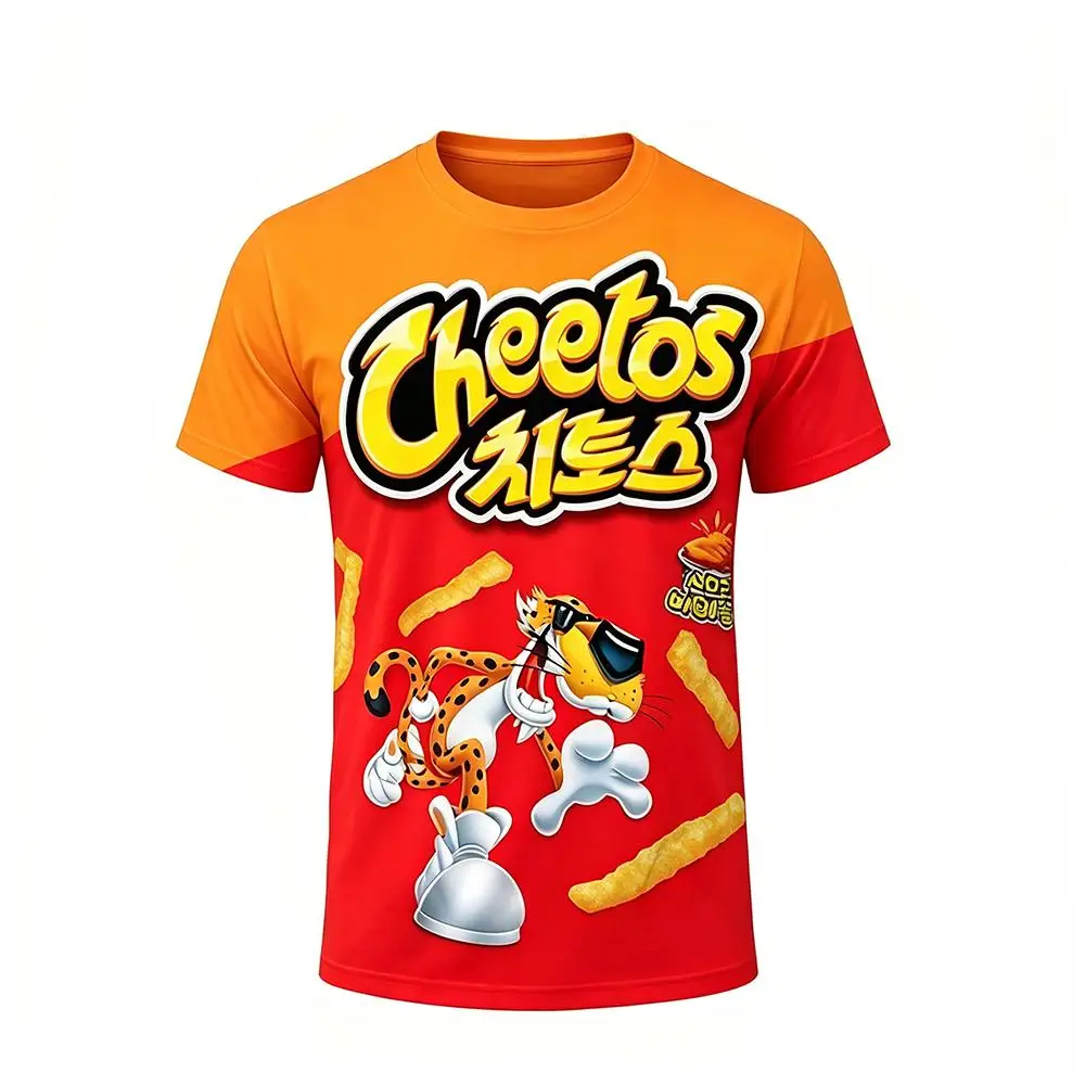 Funny Snack Graphic T-shirt Men's Summer New Color Block O-neck Short Sleeve Top Men's And Women's Casual Street Hip Hop Tee