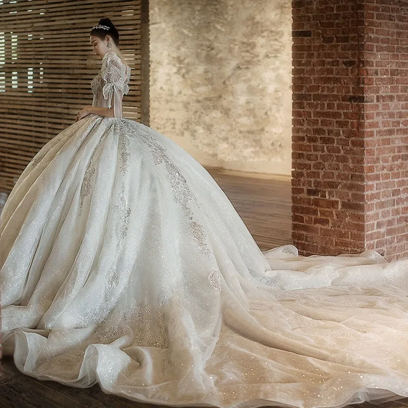 2023 hochzeit Kleider Für Wemon Vestido De Noiva Com Pedrarias E Brilho Robe De Mariée Fluide Bohème Blanche Braut Ball kleider