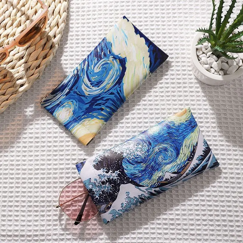 1pc Vincent Van Gogh Painting Glasses Bag Closure Travel Sunglasses Reading Glasses Storage Pouch Waterproof Eyewear Holder