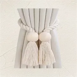 Hand-woven solid wood magnetic knot curtain tiebacks with Boho style, suitable for living room and bedroom home decoration.