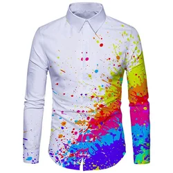 Traje de camisa con solapa de manga larga para hombre, ropa informal con patrón de tinta de color graffiti, material de alta calidad, nueva moda 2023