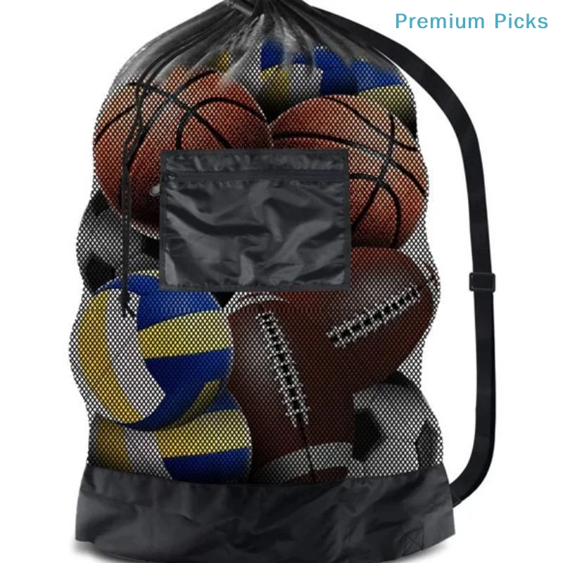 portable1Pcs Extra Large Mesh Drawstring Soccer Basketball Volleyball Storage Net Bag With Zipper Pocket Gym Bag