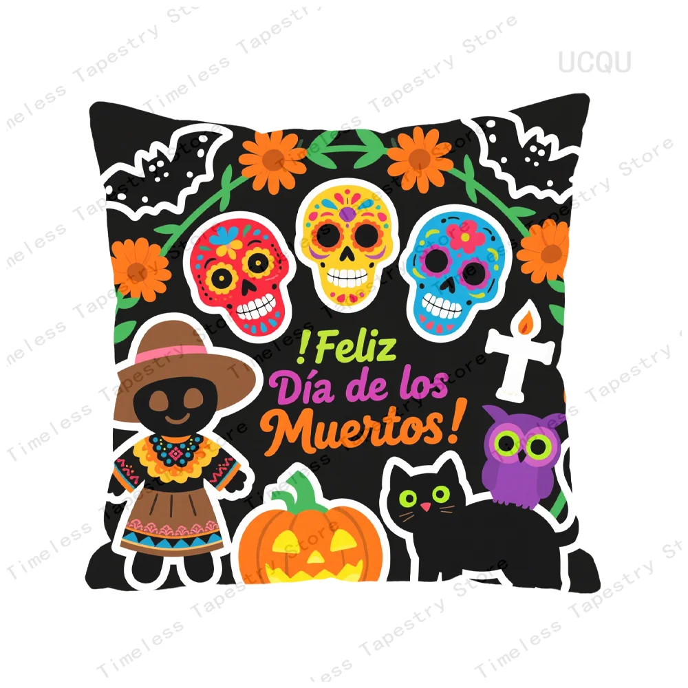 احصل على غطاء وسادة Dia De Los Muertos الممتع مع فن جمجمة السكر المثير لحقيبة وسادة ناعمة ومريحة