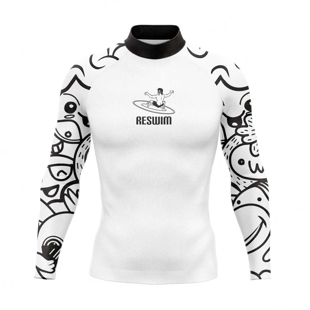 Funny Long Rash Guard Surf Swim T-shirt Summer Men\'s Diving Surfing Clothes Rashguard Swimwear Swimsuit Beach UV Protection Suit