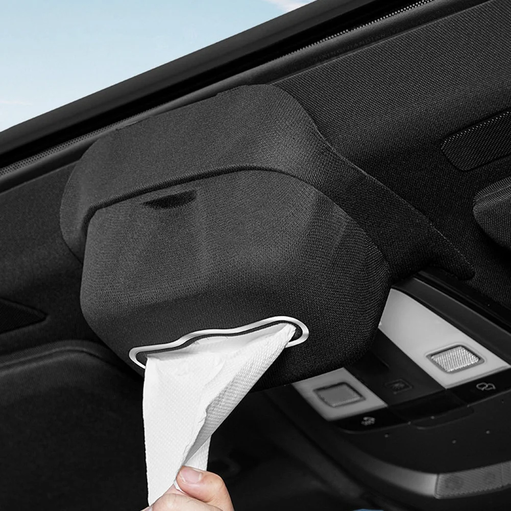 Ceiling Tissue Dispenser Car Tissue Box Strong Magnetic Attachment Noise Reducing Fabric Scratch Proof Design Beige