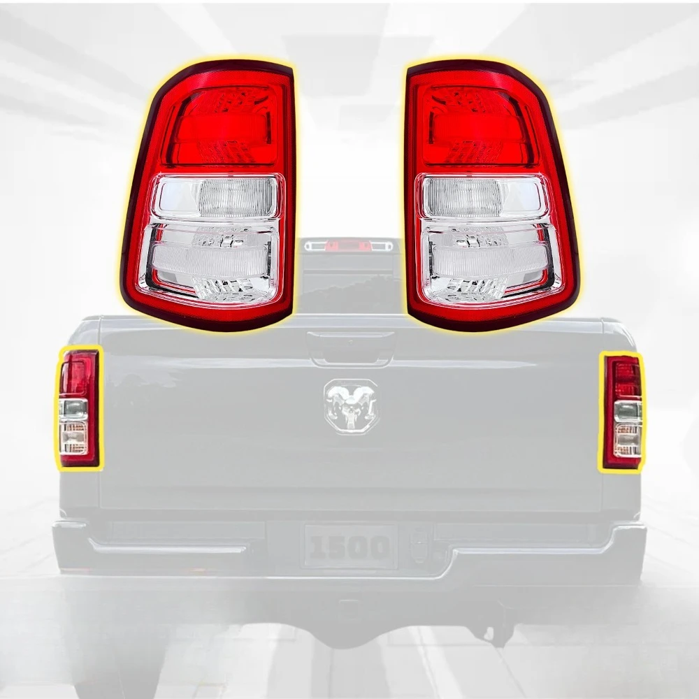 

Пара задних фонарей для Ram 1500 2019-2023 гг., лампочные, с хромированным корпусом, с лампами - правый + левый