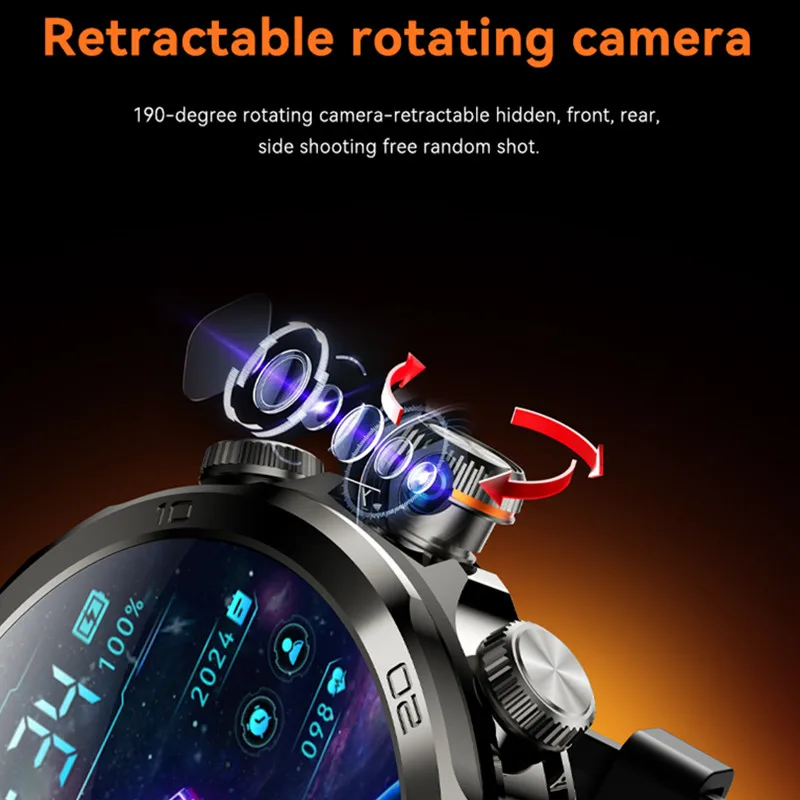 스마트 워치 남성용 4G SIM 카드, Whatsapp GPS 와이파이 회전 카메라, 900W 구글 플레이 스토어 앱 다운로드, 아몰레드 스크린 스마트워치 2024