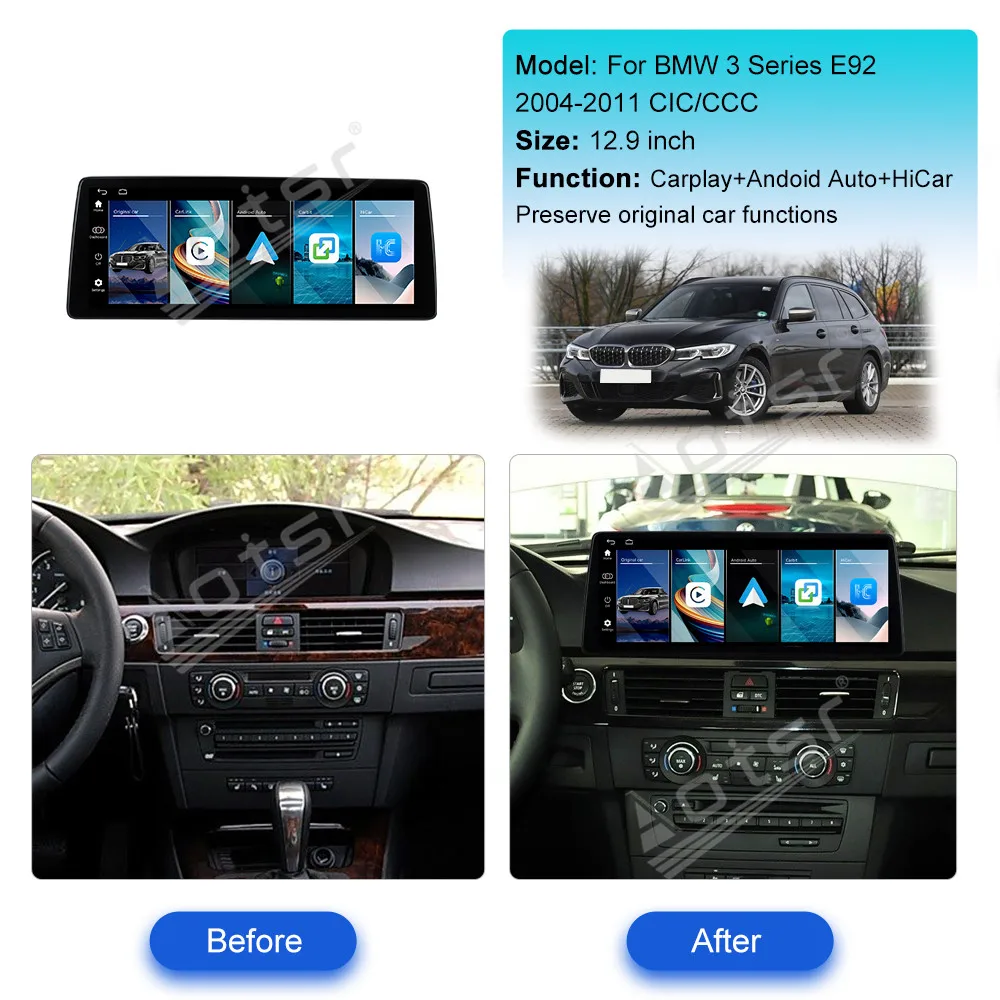 12.9インチ Linux CarPlay対応 カーラジオ BMW 3シリーズ E92 2004-2011 CIC CCC タッチスクリーン マルチメディアプレーヤー GPSナビゲーション ヘッドユニット DSP搭載