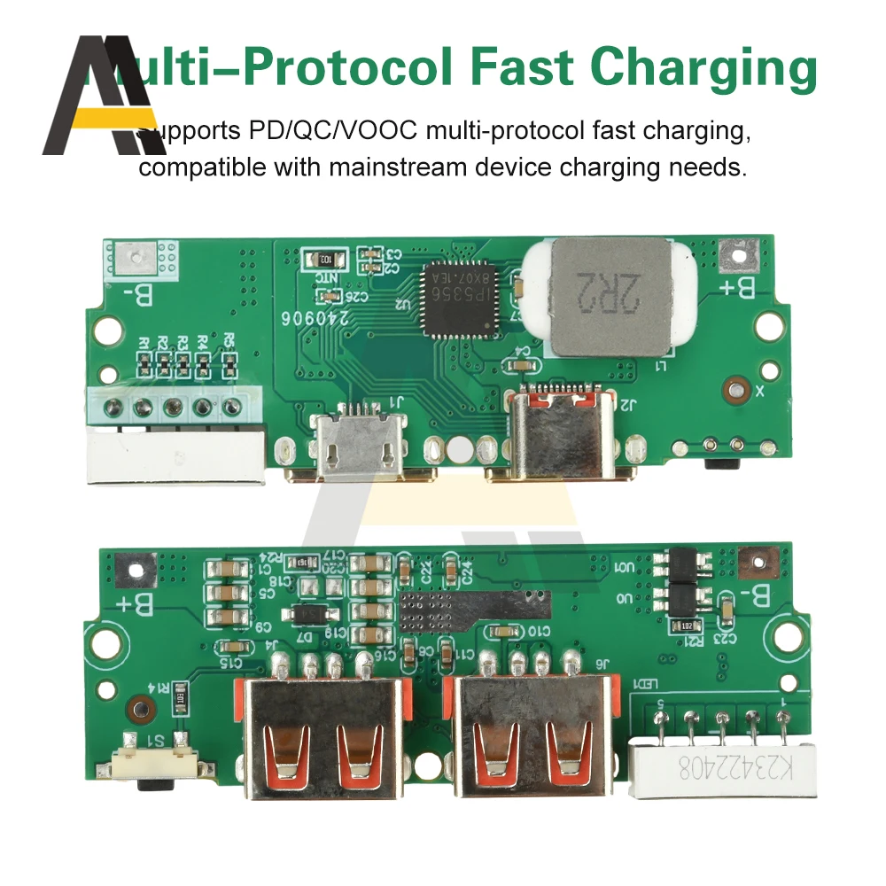 22.5W Fast Charging Module with PD QC VOOC Tri-Protocol LED Display for Smartphones 3.7V Lithium Battery Charger Circuit