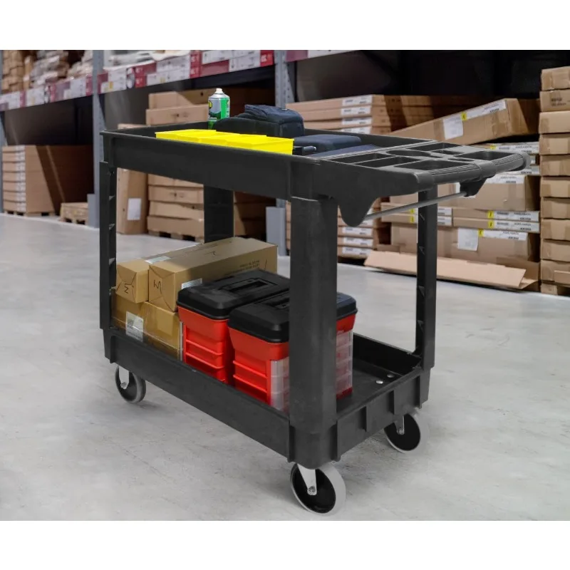 

500-lb Utility Service PP Cart With Two Trays and Wheels 40 inch x 17 inch Overall Dimensions