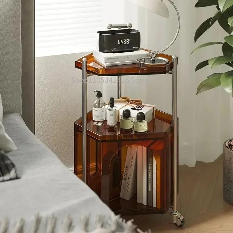 Acrylic Light Luxury Mobile Trolley, Modern Sofa Side Storage Table, Rolling Corner Cabinet for Living Room Home Decor Use