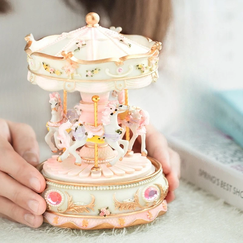 Handmade Resin Carousel Music Box Birthday Gift Song Home Decoration Collectibles Children's Toys