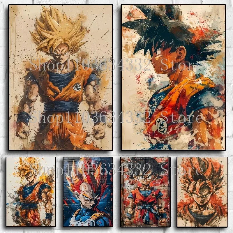 Póster de Dragon Ball de Super Saiyan de Anime famoso, Mural artístico de Goku Vegeta, decoración del hogar de alta calidad, lienzo impreso, pintura, regalo para niños