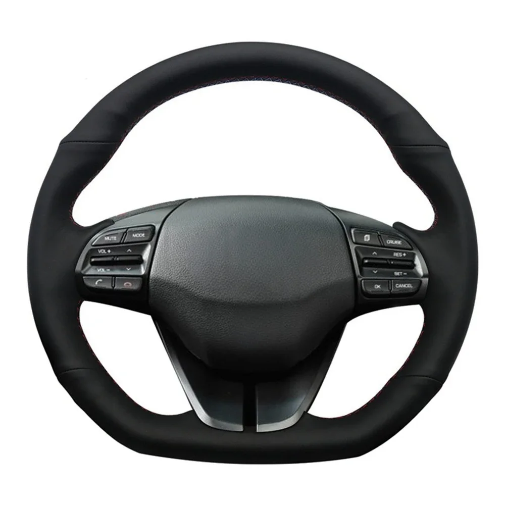 Car Steering Wheel Cover DIY Hand-stitched Black Genuine Leather For Hyundai Elantra 4 2016 2017 2018 2019 Ioniq 2017-2019