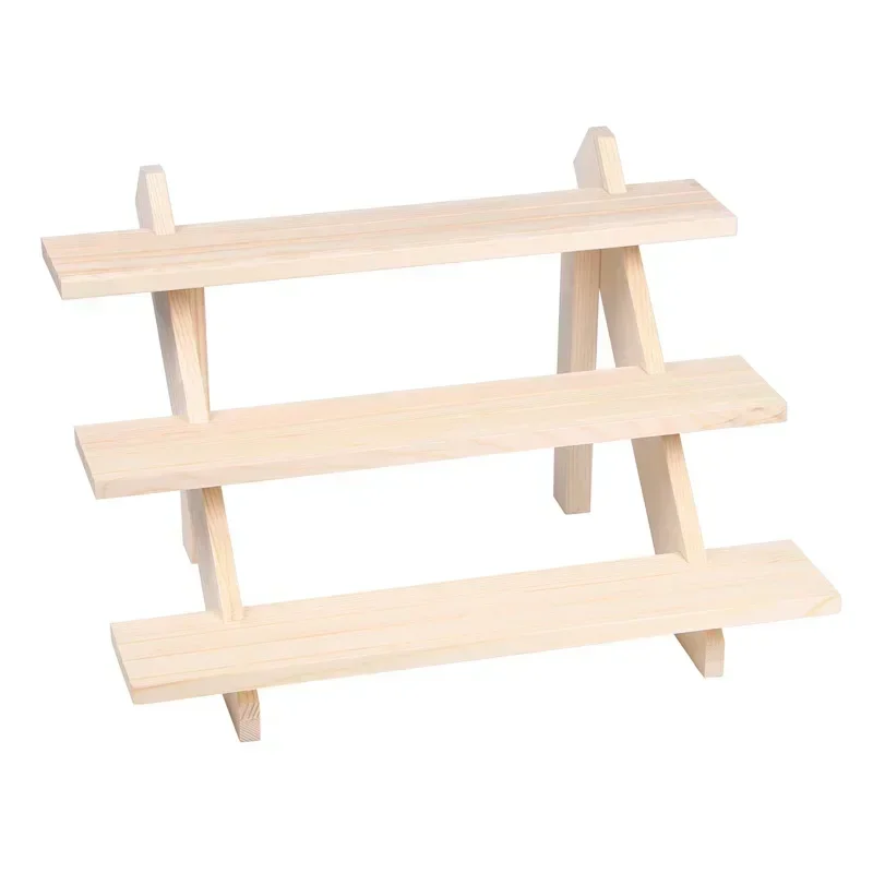 3 طبقات الخشب عرض المجوهرات قلادة أقراط خواتم كتل حامل الصلبة الرف تخزين سطح المكتب #3