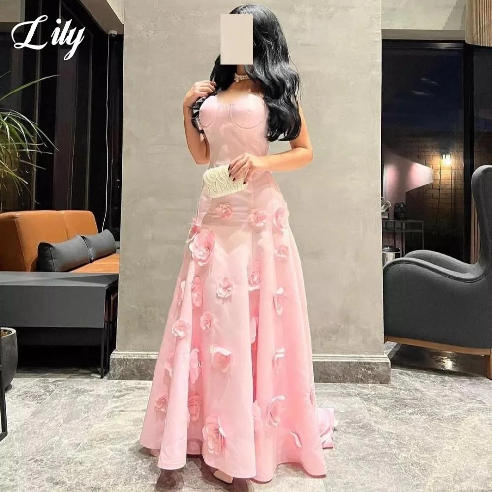 Lelie Perzik Gekleurde Feestjurk Sweetheart Celebrity Jurk Mouwloos Satijnen Galajurken Bloemen 3D-Bloemen Francomo Tecqua Aanpassen