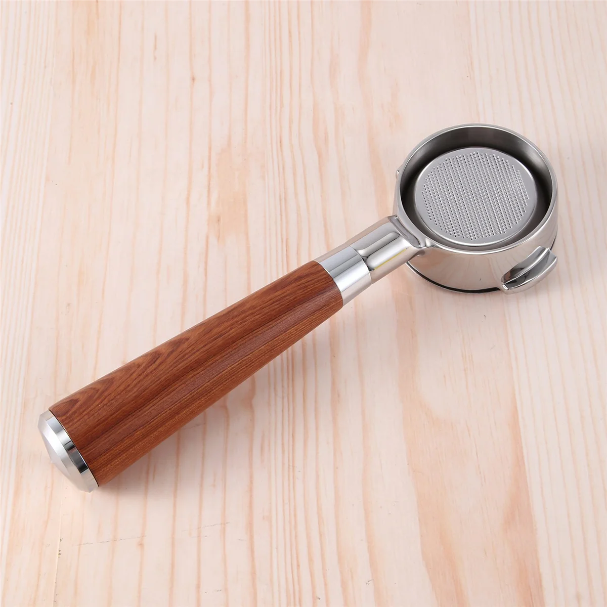 A58E-58mm Double Ear Coffee Machine Filter Holder E61 Bottomless Portafilter with Wooden Handle Style F