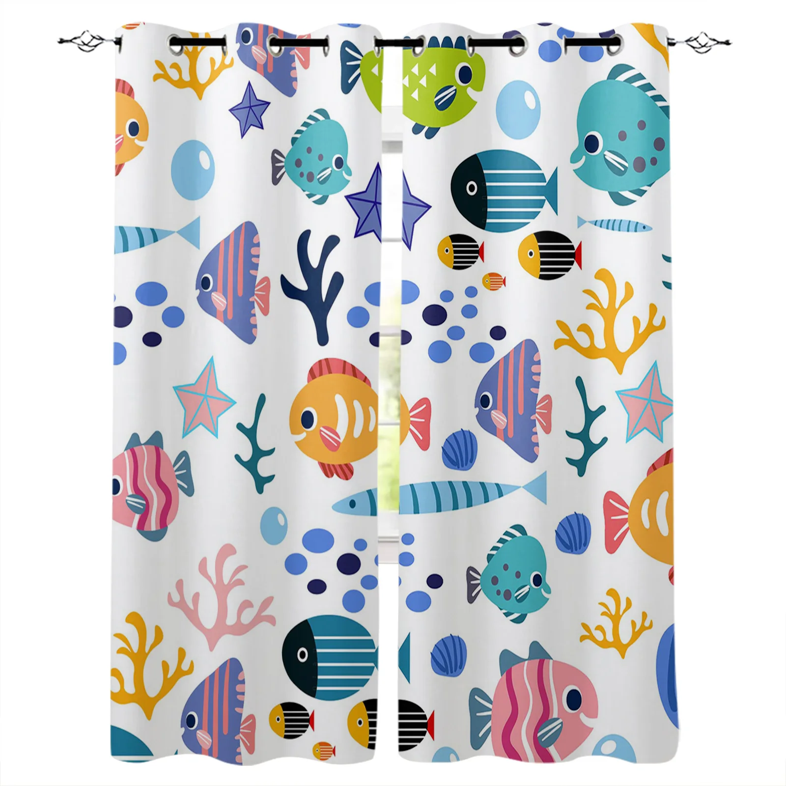 Cartoon Animals Fish Coral Shells Cute Print Curtains For Kitchen Bedroom Window Curtains for Living Room Home Decor Drapes