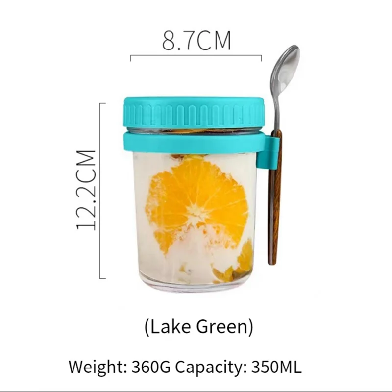 4Pcs Container with Lid and Spoon, Glass Jars is Suitable for Yogurt, Pudding and Cereal, Sealed Oat Jar