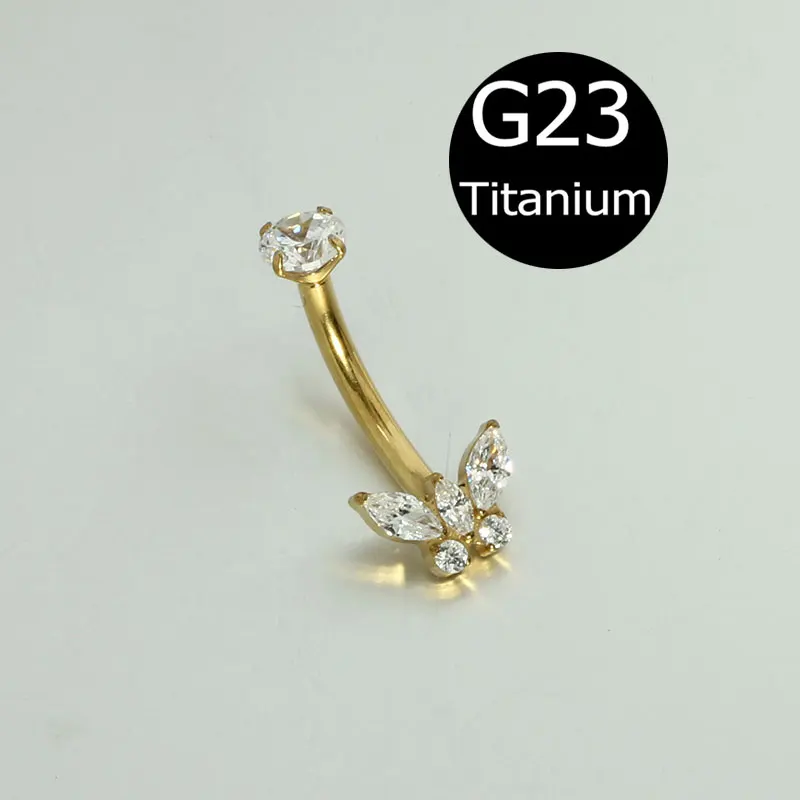 14G G23 Titanium Belly Button Ring with Zircon