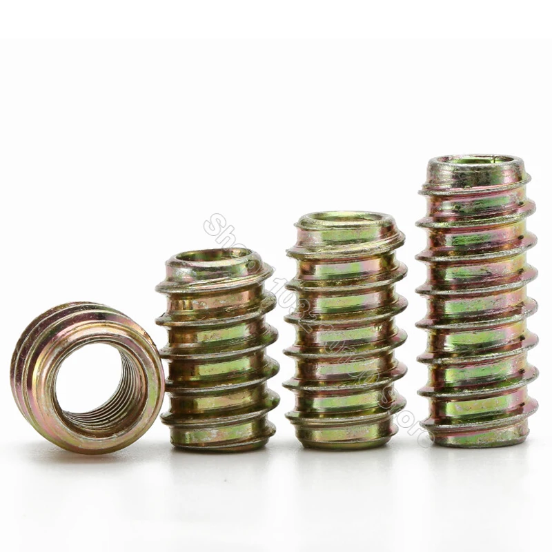 5-30Pcs M6 M8 M10 Furniture Pass-through Drive Unhead Threaded Nut Color Zinc Plated Carbon Steel Wood Insert Nuts L=10-30mm