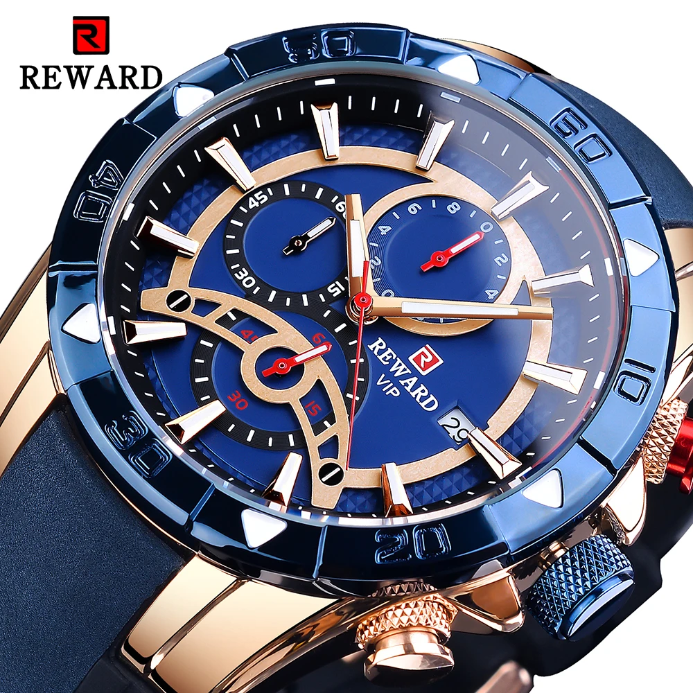REWARD Luxury Man Wristwatch Military Waterproof Luminous Chronograph Date Men Watch PU Leather Men's Quartz Watches