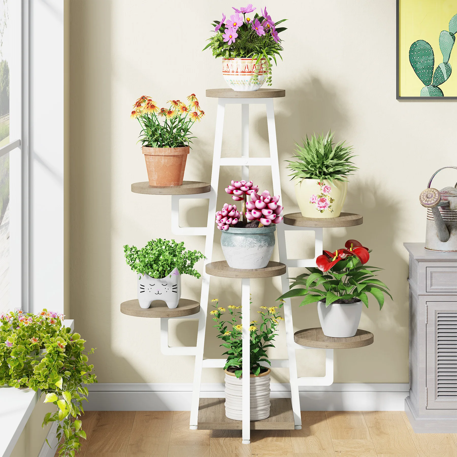 Tribesigns 7 Tier Plant Stand Indoor, Tall Plant Shelf for Multiple Plants, Wooden Corner Plant Pots Holder Rack Flower Stand