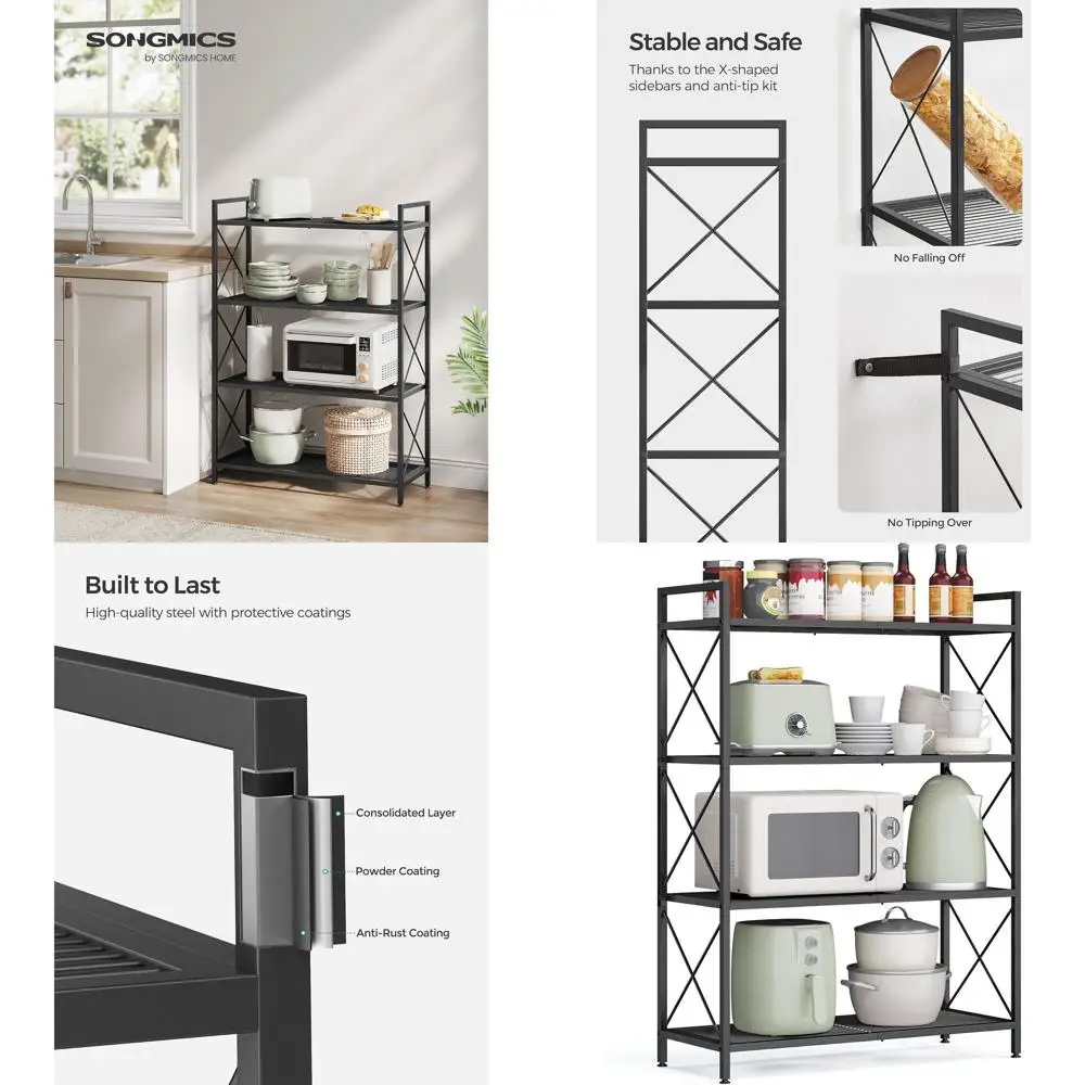 

4-Tier Metal Shelving Rack with Dense Mesh, 12.6 x 31.5 x 44.3, Suitable for Entryway, Kitchen, Living Room, Bathroom, Industria