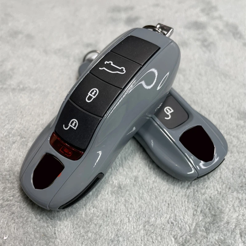 Key Case Cement Grey for Porsche 718 911 Panamera Cayenne Macan Boxster Cayman Car Key Shell Cover Remote Control Fob Replace