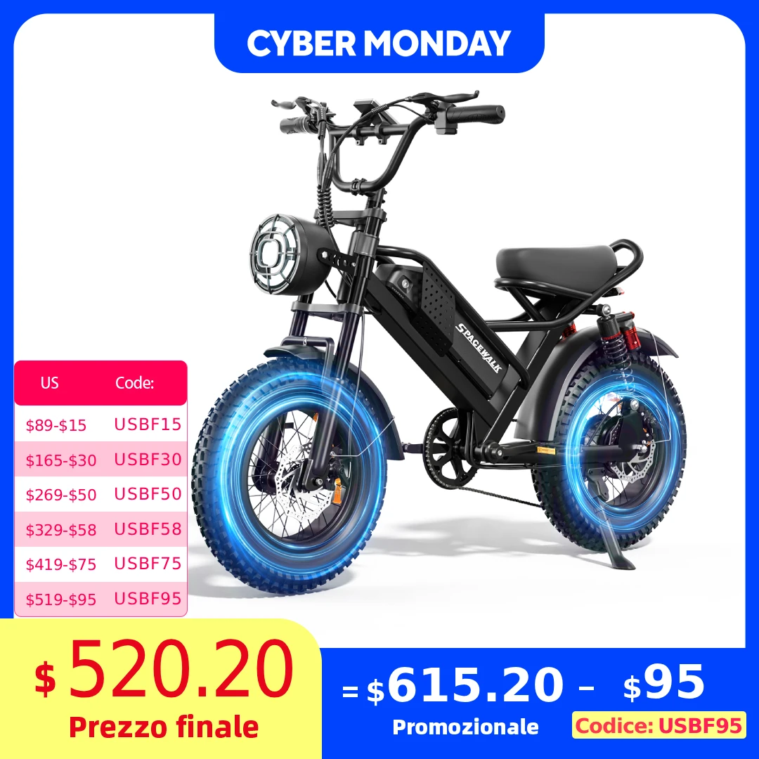 

Spacewalk Small Electric Bike,16" Fat Tire Ebike,and Teenagers with 750W Brushless Motor,21.7MPH with Removable 48V/15AH Battery