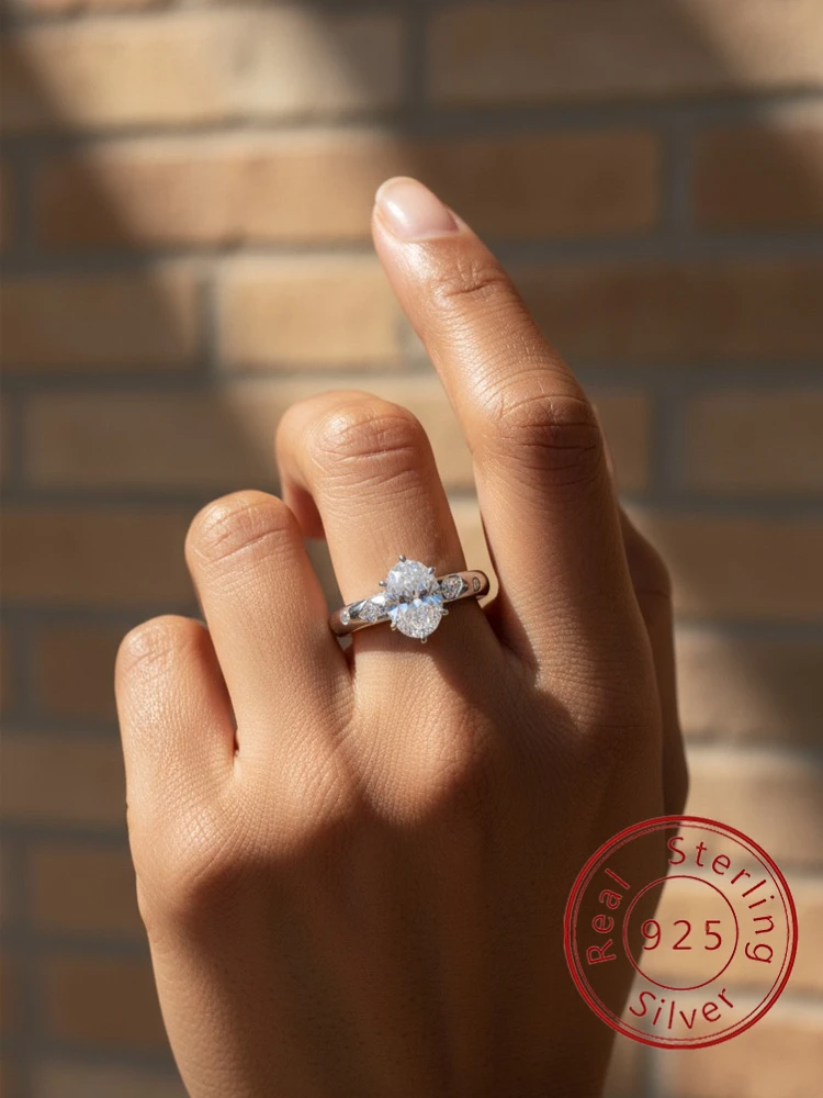 925 Sterling Silber Persönlichkeit Mode Oval Zirkon Ring Für Frauen Hochzeit Verlobung Hohe Qualität Luxus Edlen Schmuck