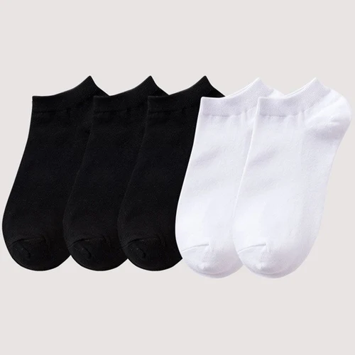 Imagen 2 del producto 10 Uds = 5 pares de calcetines de corte bajo para hombre Color sólido negro blanco gris calcetines deportivos de algodón transpirables calcetines tobilleros cortos para hombre y mujer