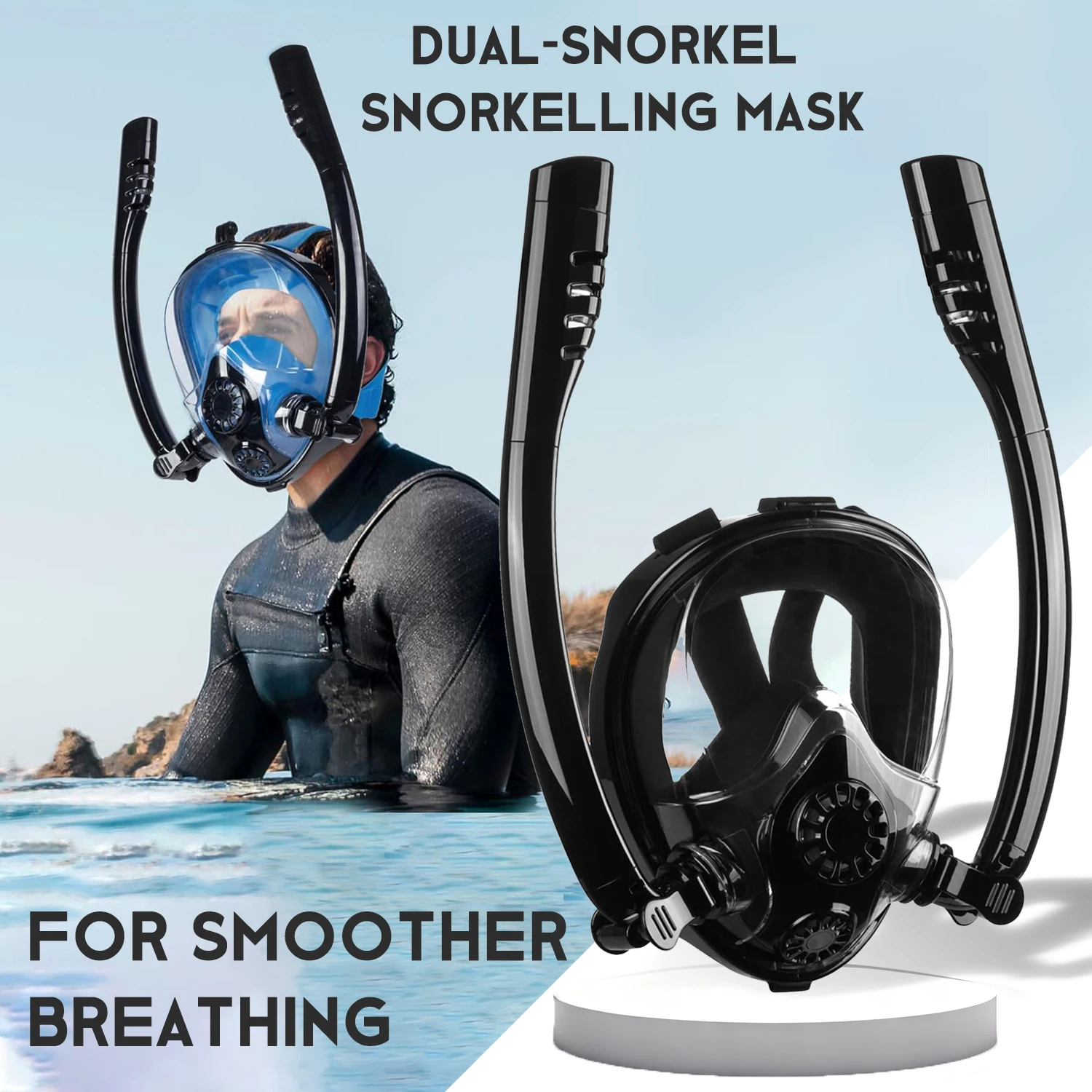 

Panoramic Snorkeling Mask Full Dry Mask Double Snorkel Compatible Action Camera Advanced Waterproof Expedition Specialized