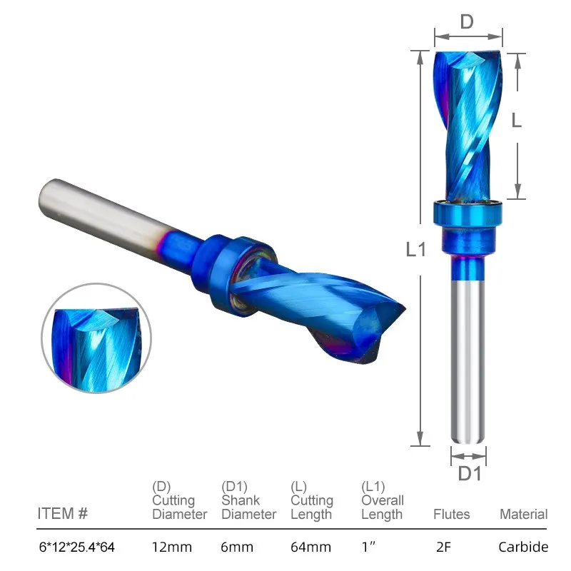 XCAN CNC Router Bit Compression Flush Trim Cutter 6mm 1/4 Shank Spiral UP&DOWN Cut Milling Cutter End Mill Carbide Milling Tool