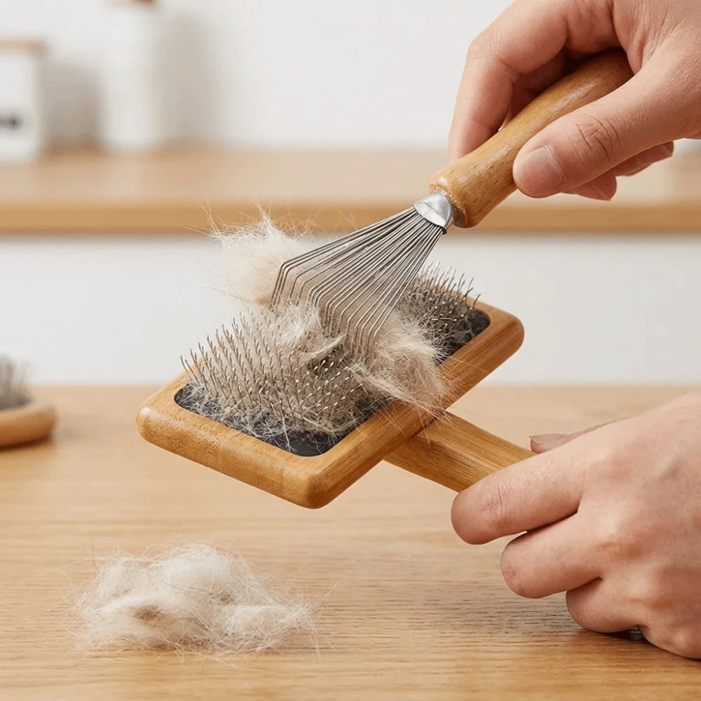 

Wooden Handle Comb Cleaner Brush Compact Size Claw Shaped Hair Brush Cleaner Metal Bristles Sturdy Build