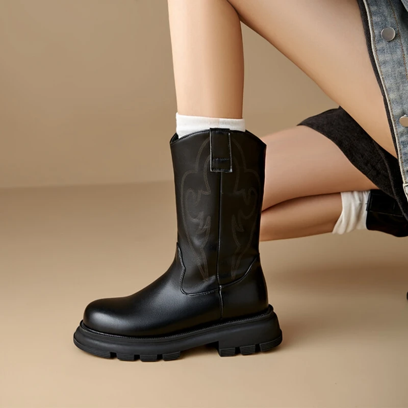 

ORCHALISA/2024, британские ботинки, винтажные слипоны на каблуке 4,5 см, искусственная кожа, большой размер 44 US13, ковбойские широкие штанины