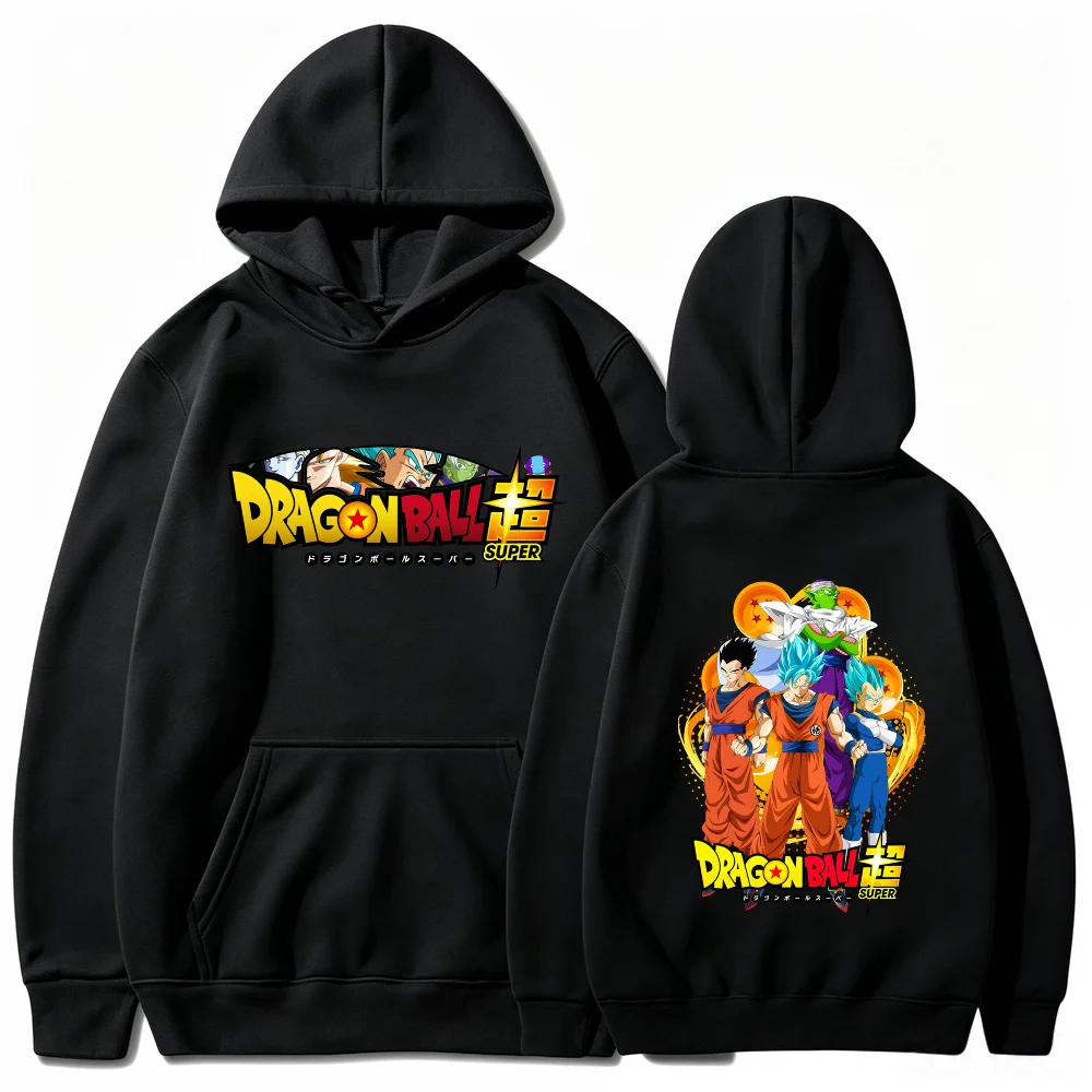 Bandai Dragon Ball Super Goku Vegeta Men Hoodie Double Print Anime Loose Black Hooded Sweatshirt Fall Streetwear for Anime Fans