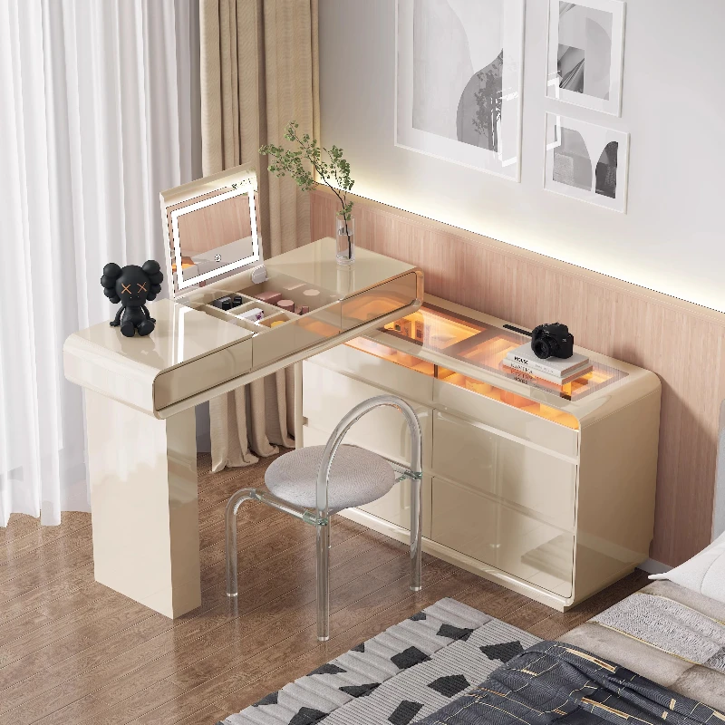 

New Style Small-sized Makeup Table Dressing Table Modern Bedroom Minimalist Bucket Cabinet Integrated Solid Wood Makeup Table